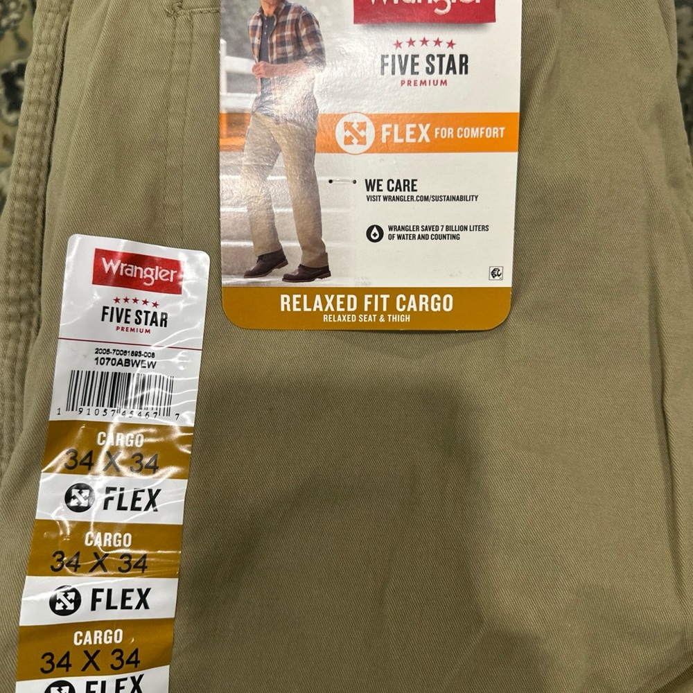 Wrangler Five Star Men’s Relaxed Fit Cargo Pants - Khaki 34x34